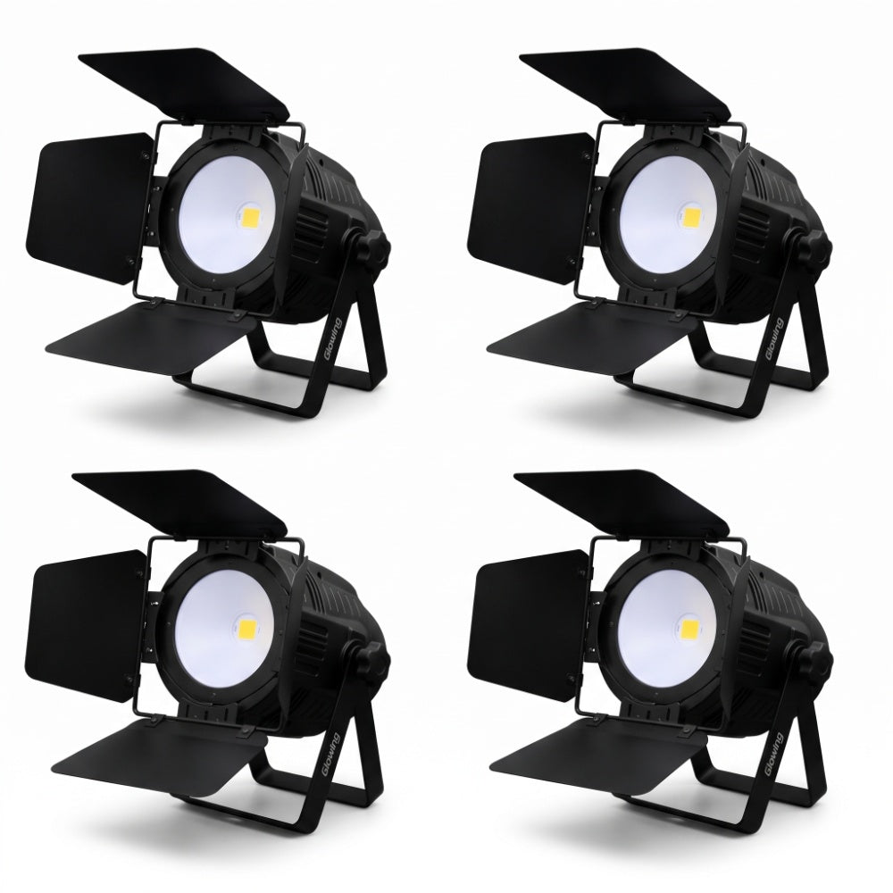 Kit 4 Focos LED COB04 PAR 200W Cálido/Frío Glowing + Flight Case de Transporte