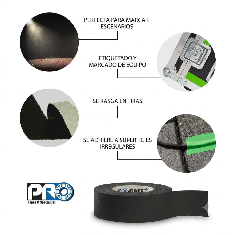 Cinta Gaffer de tela PRO GAFF Negro mate PROTAPE