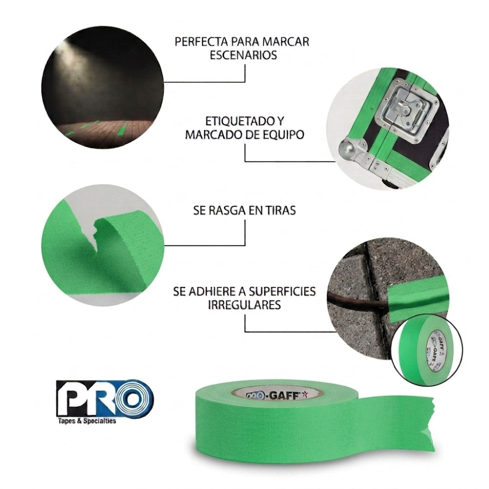 Cinta Gaffer PROTAPES verde flúor 2"x45m