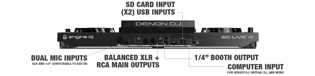 Denon Dj - SC LIVE 4 Controlador de DJ independiente todo en uno mezclador de 4 canales, Amazon Music Unlimited Streaming, Wi-Fi, altavoces, serato DJ y virtual DJ compatible